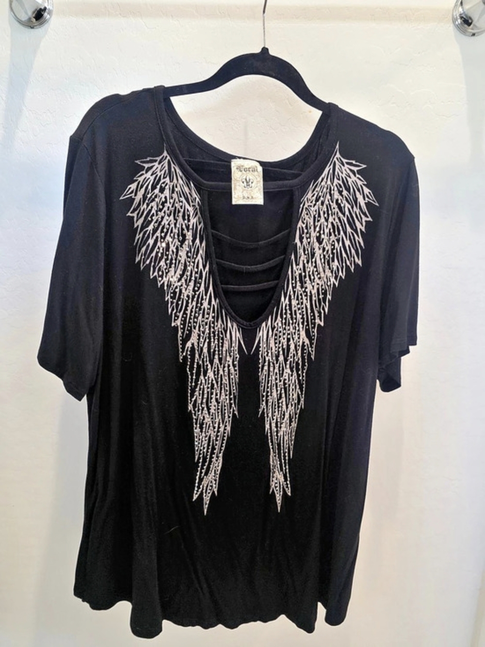 VOCAL Embellished Short Sleeve Top in Black 3XL Like New